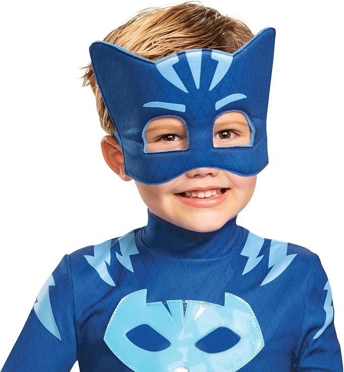 PJ Masks Costume, Deluxe Kids Light Up Jumpsuit Outfit and Character Mask, Toddler Size