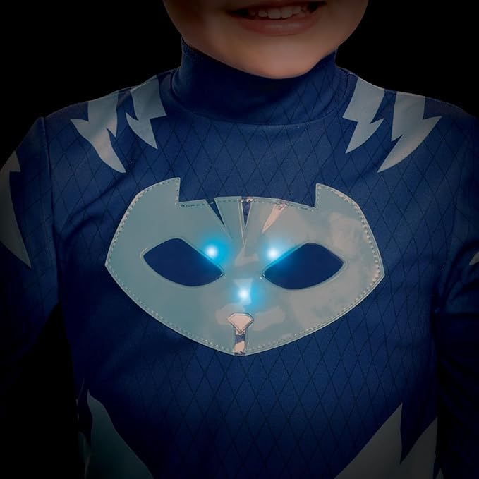 PJ Masks Costume, Deluxe Kids Light Up Jumpsuit Outfit and Character Mask, Toddler Size