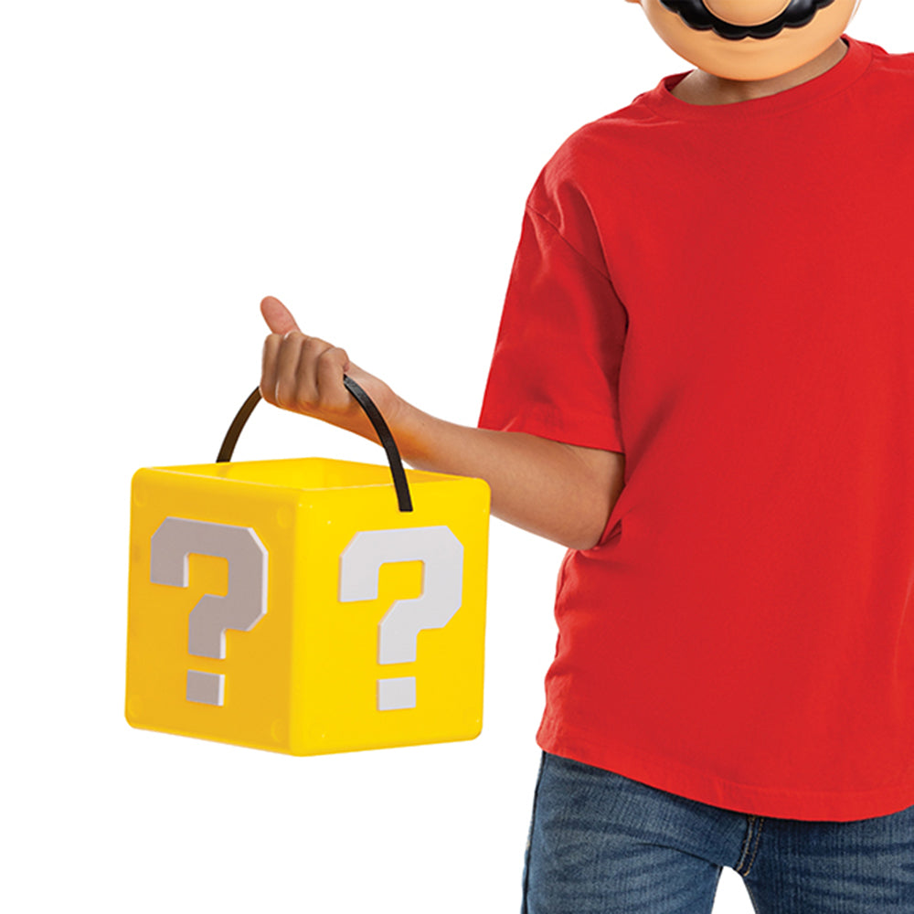 Super Mario Bros Treat Pail, Yellow Question Mystery Block Candy Bucket & Room Decor