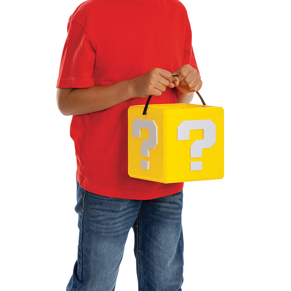 Super Mario Bros Treat Pail, Yellow Question Mystery Block Candy Bucket & Room Decor