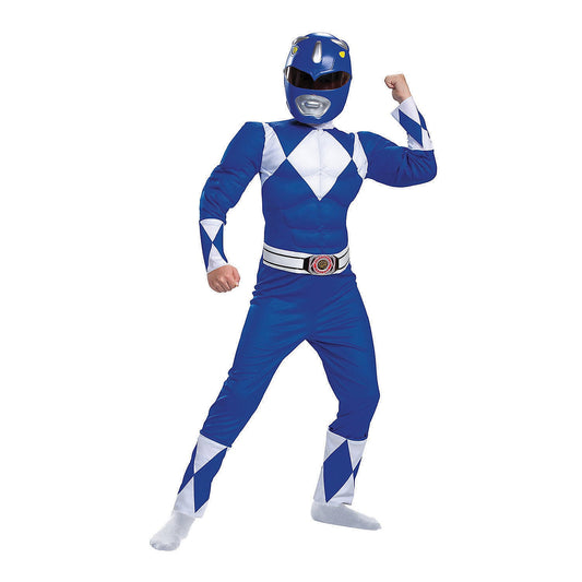 Disguise Boys' Mighty Morphin Blue Power Ranger Muscle Jumpsuit Costume - Size 7-8
