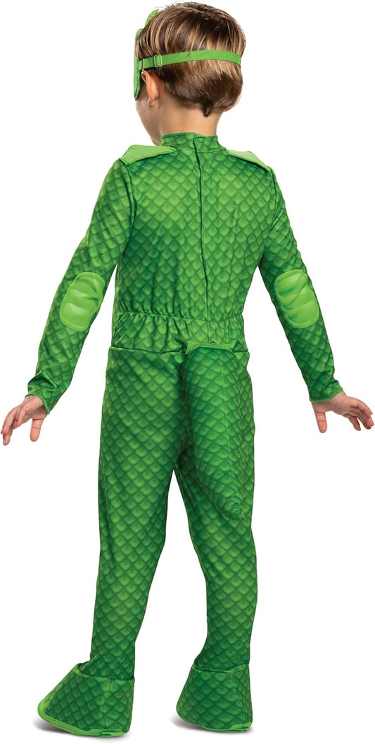 PJ Masks Gekko Costume, Deluxe Kids Light Up Jumpsuit Outfit and Character Mask, Toddler Size