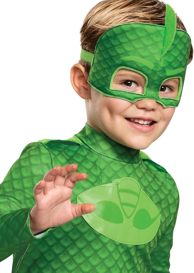 PJ Masks Gekko Costume, Deluxe Kids Light Up Jumpsuit Outfit and Character Mask, Toddler Size