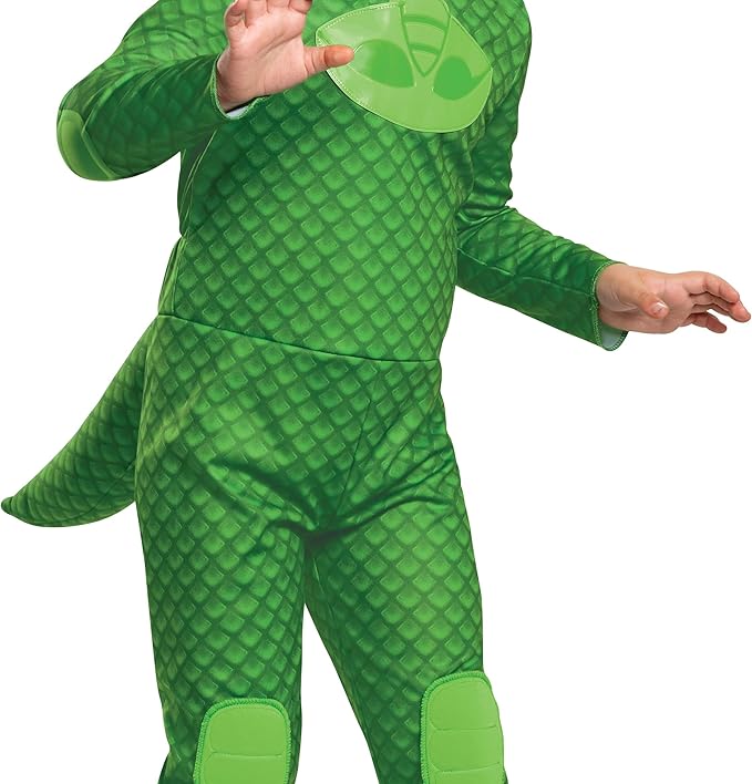 PJ Masks Gekko Costume, Deluxe Kids Light Up Jumpsuit Outfit and Character Mask, Toddler Size