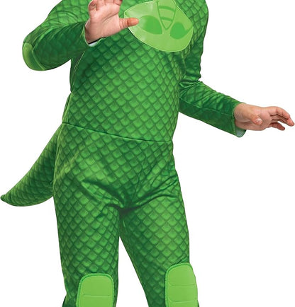 PJ Masks Gekko Costume, Deluxe Kids Light Up Jumpsuit Outfit and Character Mask, Toddler Size