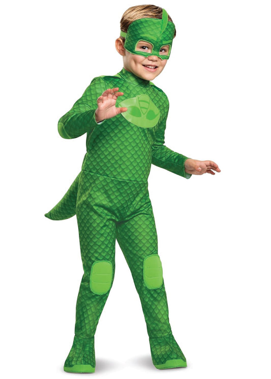 PJ Masks Gekko Costume, Deluxe Kids Light Up Jumpsuit Outfit and Character Mask, Toddler Size